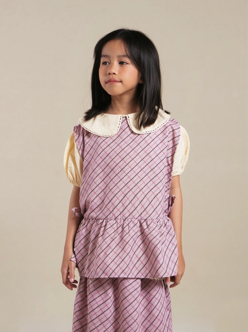 SABINE AND HEEM - JEANE Tartan Beads Vest - Dusty Pink - Girls Vest Top
