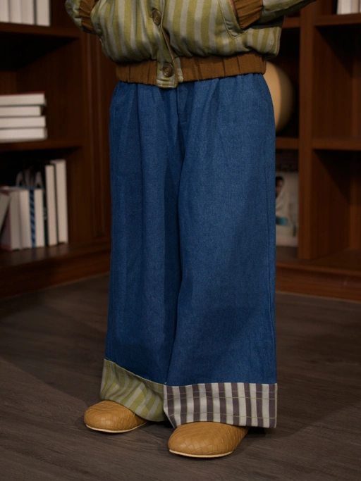 Image of RAN X SABINE AND HEEM - ROLLED UP Denim Pants - Kids Denim Mix Twill Pants