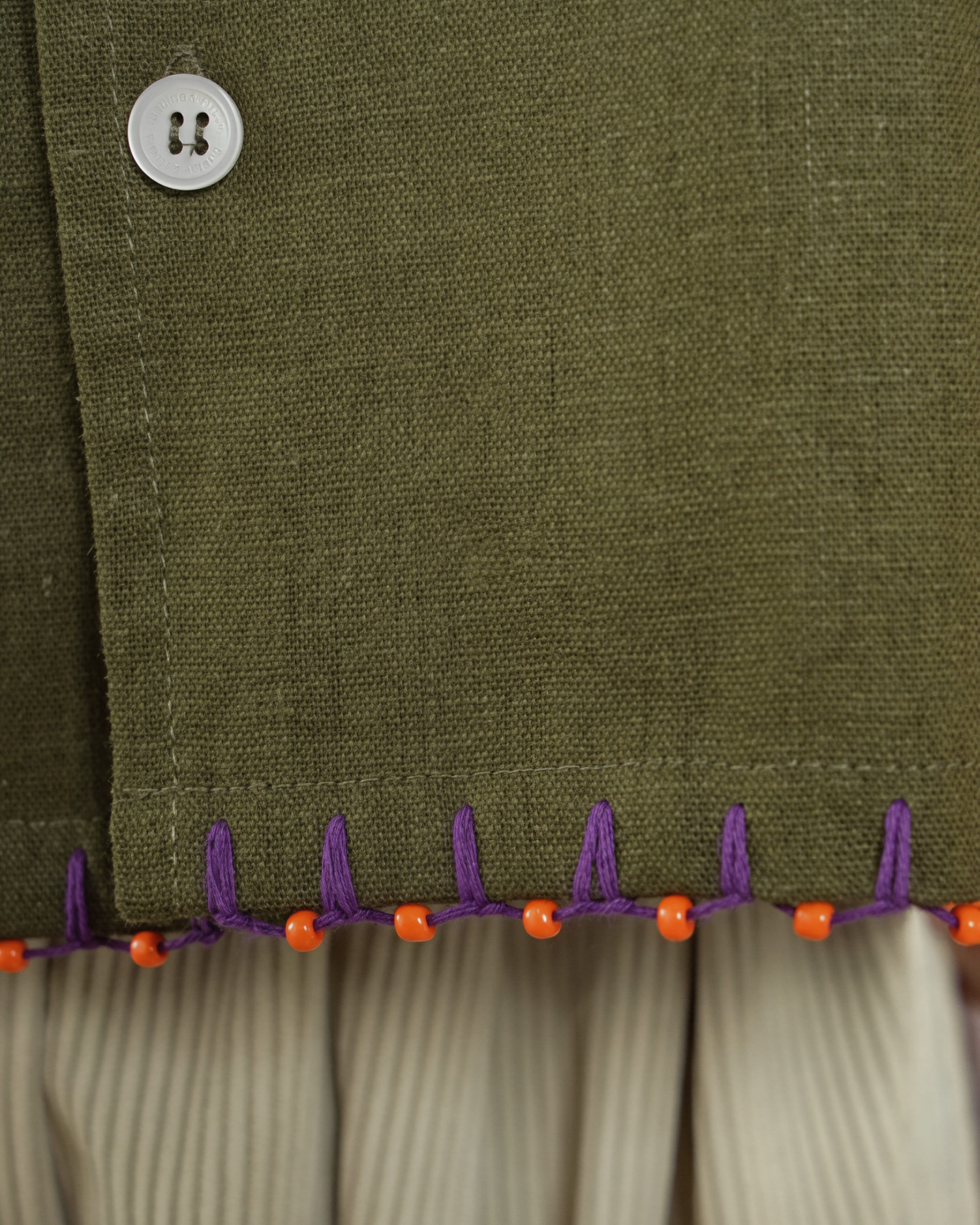 SABINE AND HEEM - BAKU Linen Handstitch Beads Shirt - Green - Kids Linen Shirt