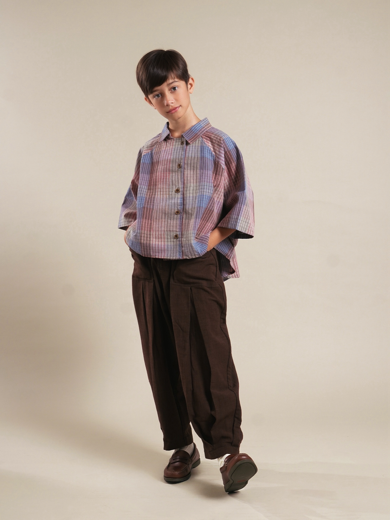 SABINE AND HEEM - BILBAO Raglan Boxy Shirt - Plaid Blue - Kids Cotton Shirt Top