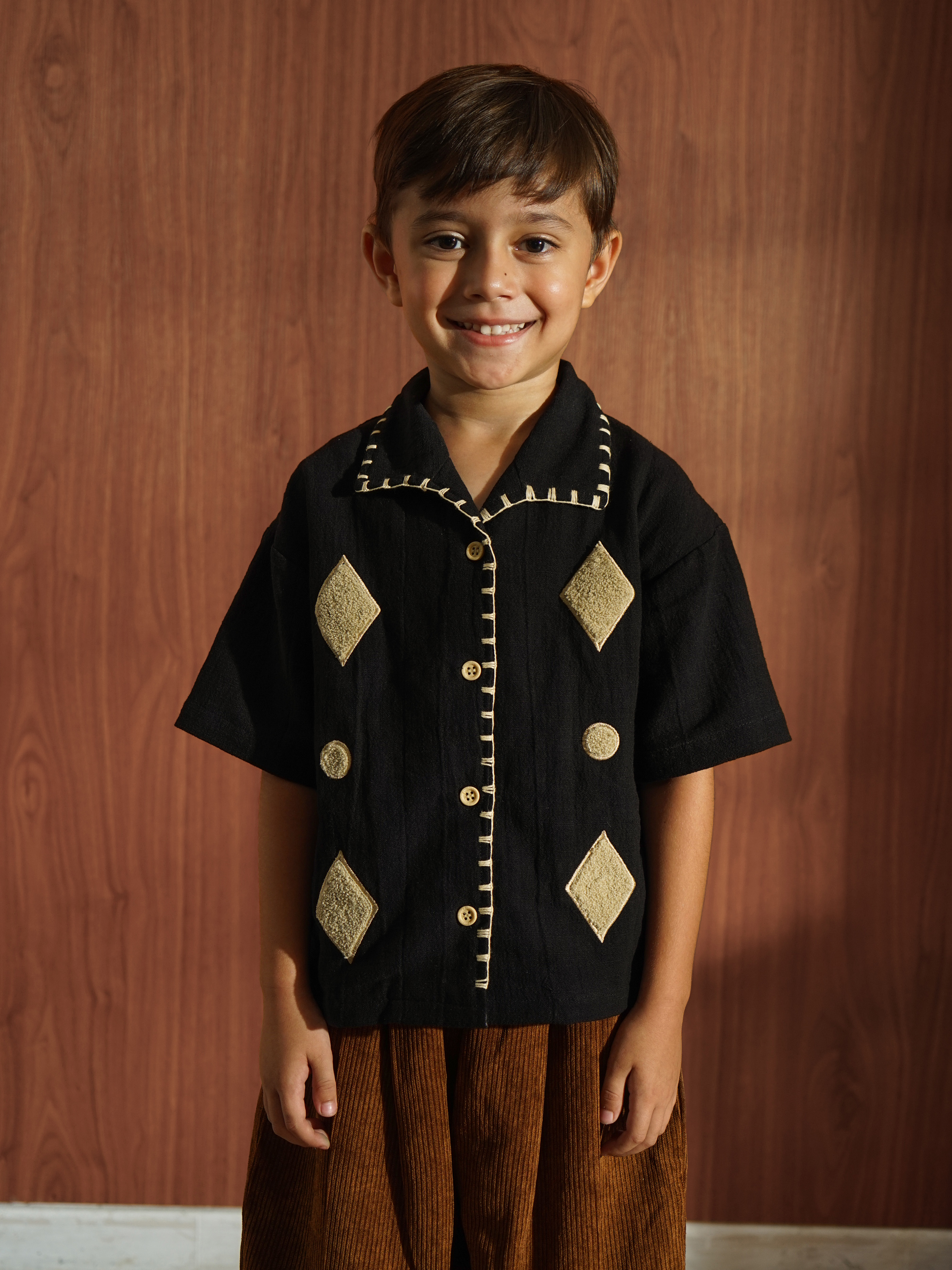 SABINE AND HEEM - WONDER Embroidery Linen Shirt - Black - Kids Linen Shirt