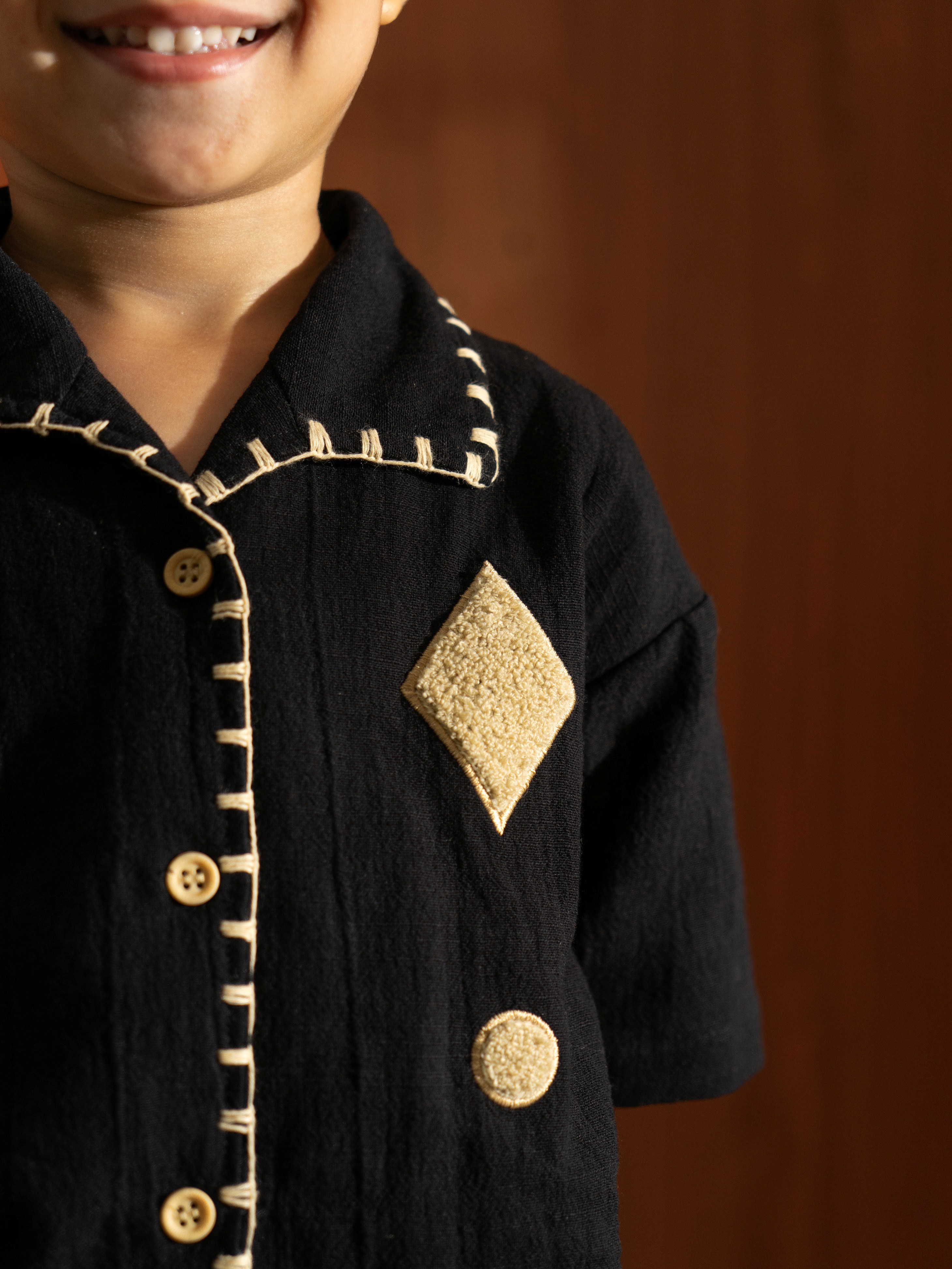 SABINE AND HEEM - WONDER Embroidery Linen Shirt - Black - Kids Linen Shirt