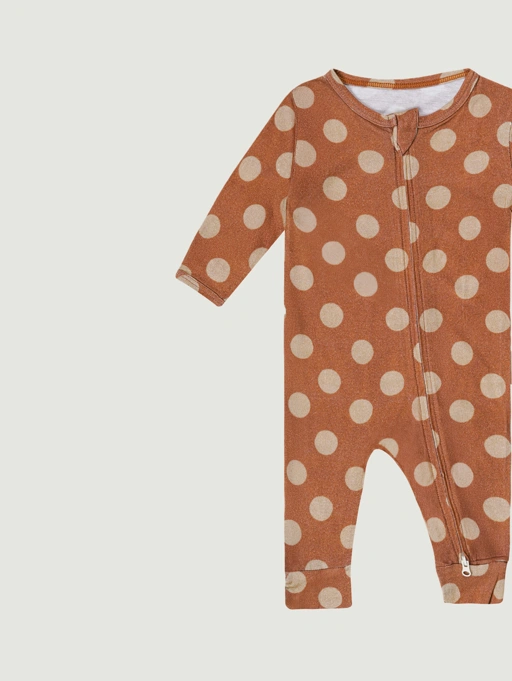Image of SABINE AND HEEM - TAAM TAAM SLEEPSUIT - Polkadot Brown - Cotton Bamboo Baby Wear