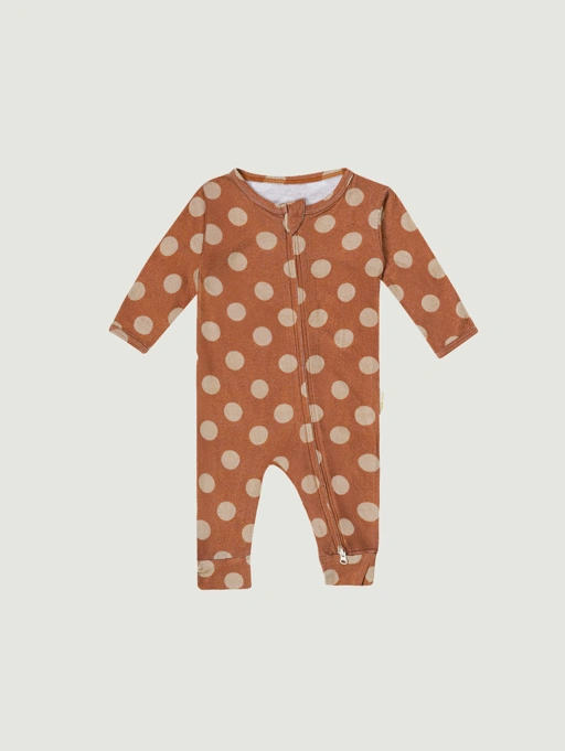 Image of SABINE AND HEEM - TAAM TAAM SLEEPSUIT - Polkadot Brown - Cotton Bamboo Baby Wear