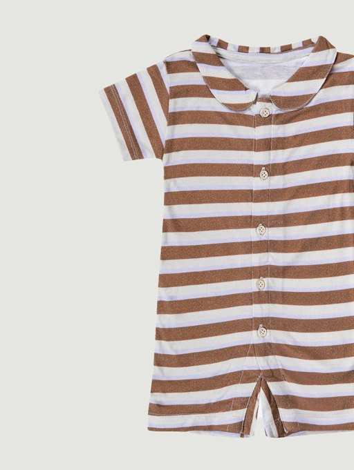Image of SABINE AND HEEM - TAAM TAAM COLLAR ROMPER - Brown Striped - Cotton Bamboo Baby Wear