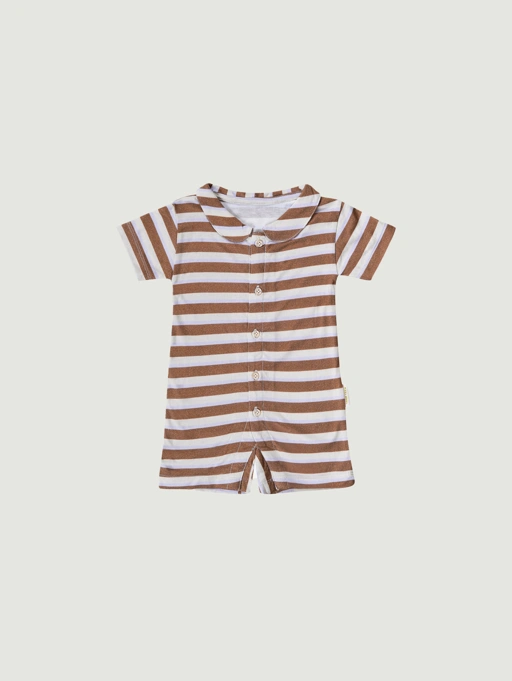 Image of SABINE AND HEEM - TAAM TAAM COLLAR ROMPER - Brown Striped - Cotton Bamboo Baby Wear