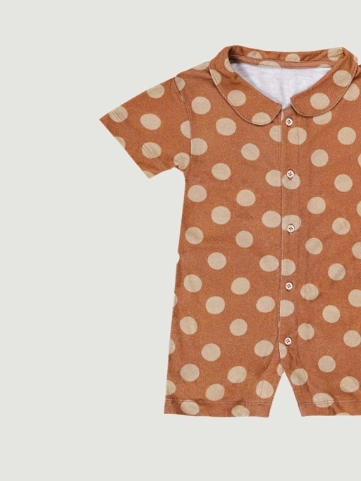 Image of SABINE AND HEEM - TAAM TAAM COLLAR ROMPER - Polkadot Brown - Cotton Bamboo Baby Wear