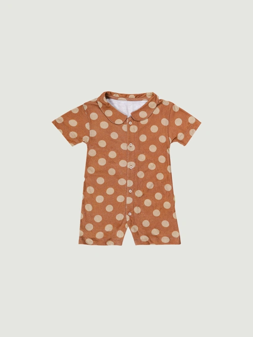 Image of SABINE AND HEEM - TAAM TAAM COLLAR ROMPER - Polkadot Brown - Cotton Bamboo Baby Wear