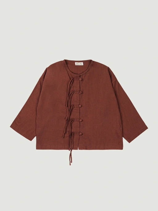 Image of SABINE AND HEEM - MILL Cheongsam Linen Jacket - Brown - Kids Jacket