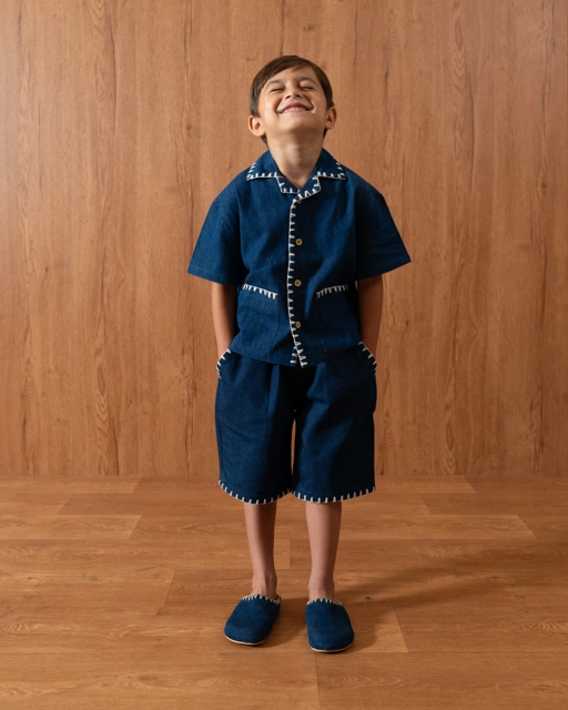 Image of SABINE AND HEEM - EZER Denim Sashiko Shirt - Kids Shirt