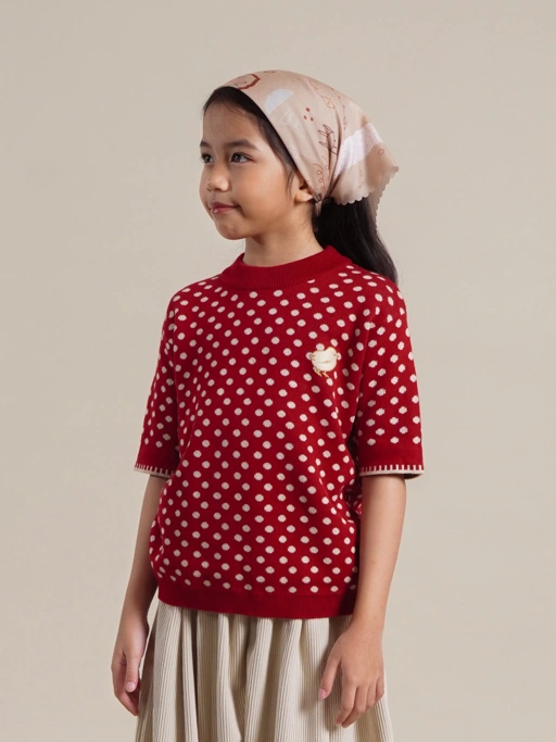SABINE AND HEEM - NA WILLA - POLKADOT Knitted Tee - Maroon - Kids Knit T-Shirt Tops
