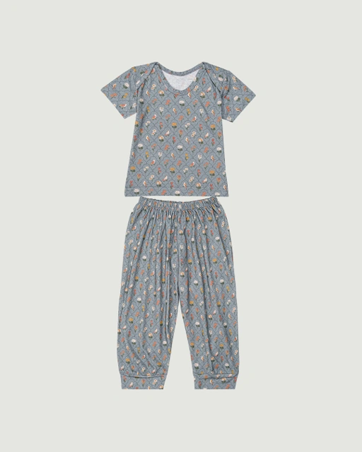 Image of SABINE AND HEEM - TAAM TAAM BABY SET - Flower Blue - Cotton Bamboo Baby Wear