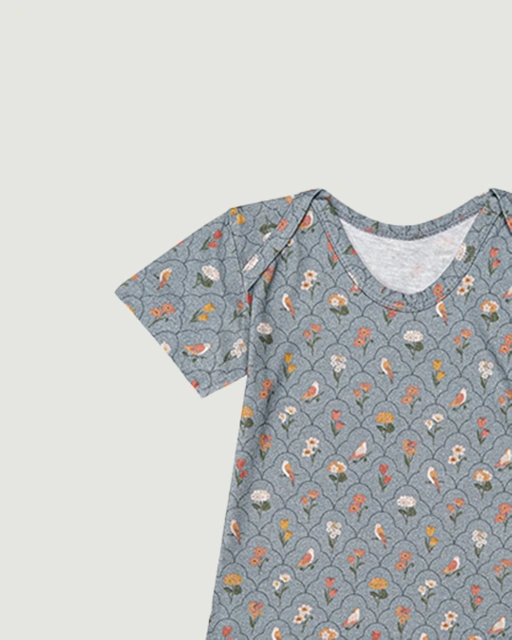 Image of SABINE AND HEEM - TAAM TAAM BABY SET - Flower Blue - Cotton Bamboo Baby Wear