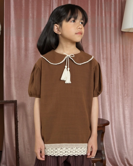 SABINE AND HEEM – SABRINA Collar Lace Blouse – Wood Brown – Girls Blouse Top