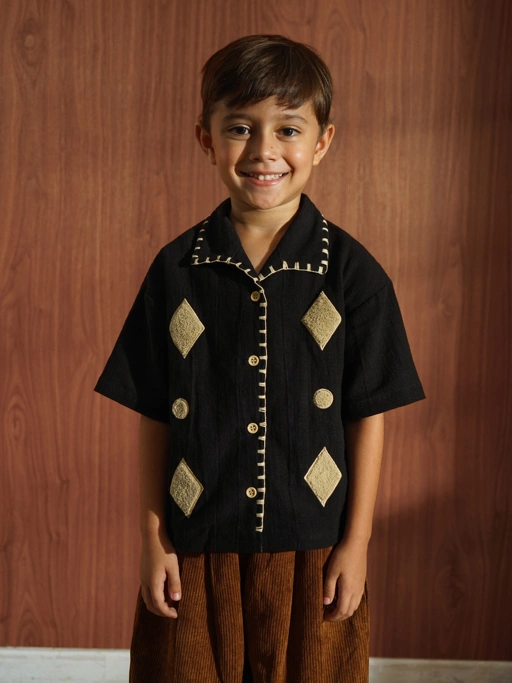 Image of SABINE AND HEEM - WONDER Embroidery Linen Shirt - Black - Kids Shirt