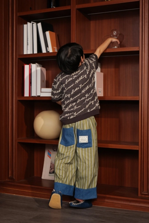 Image of RAN X SABINE AND HEEM - STRIPES ROLLED Up Twill Pants - Kids Twill Mix Denim Pants