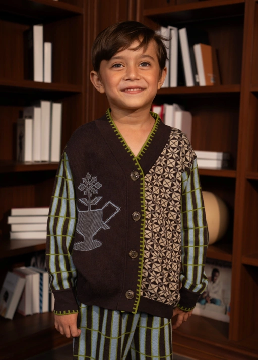 Image of RAN X SABINE AND HEEM - CROSS STITCH Pattern Cardigan Kids - Kids Knit Outwear