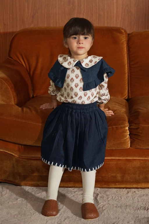 Image of SABINE AND HEEM  - Orchidée De Lune - DENIM Sashiko Skirt - Girls Skirt