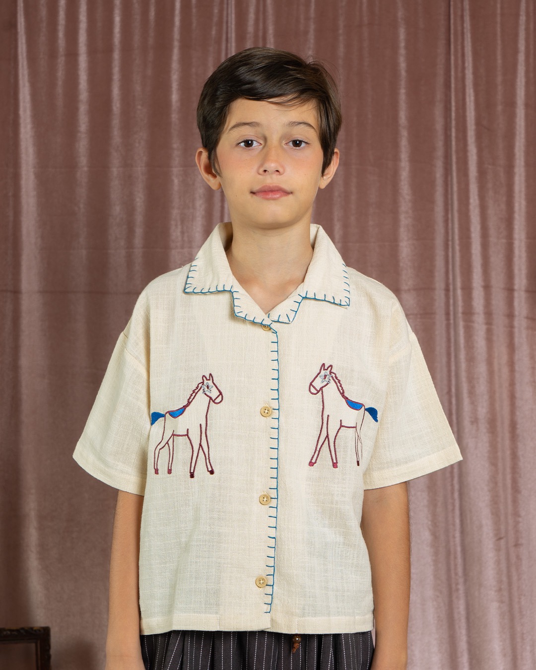 SABINE AND HEEM - HORSE Linen Sashiko Shirt - Kids Linen Shirt