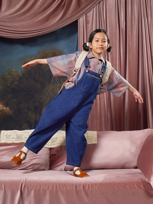 SABINE AND HEEM - ADDY Denim Barrel Overall with Handstitch - Denim - Kids Overall
