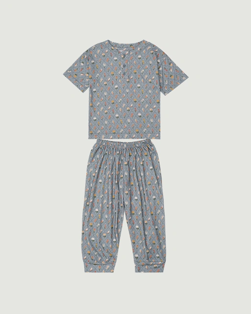 Image of SABINE AND HEEM - TAAM TAAM TODDLER SET - Flower Blue - Cotton Bamboo Toddler Set