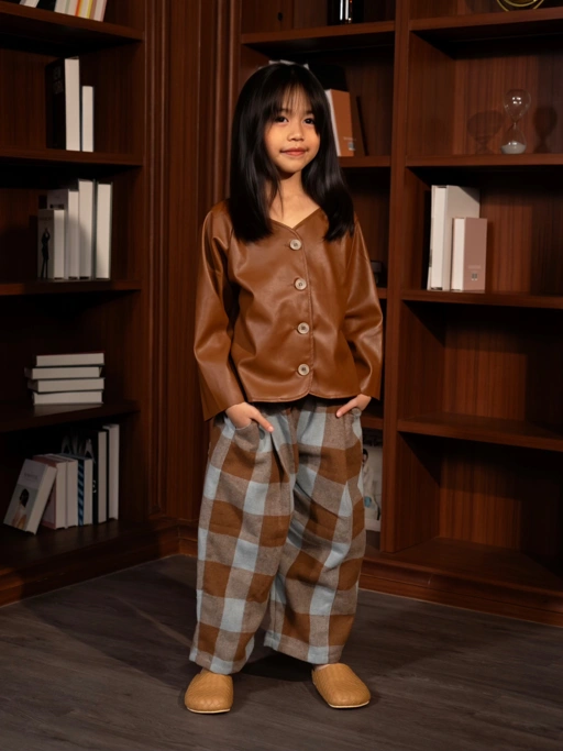 Image of SABINE AND HEEM - OBBA Ballon Pants - Plaid Blue Brown -  Kids Flannel Pants