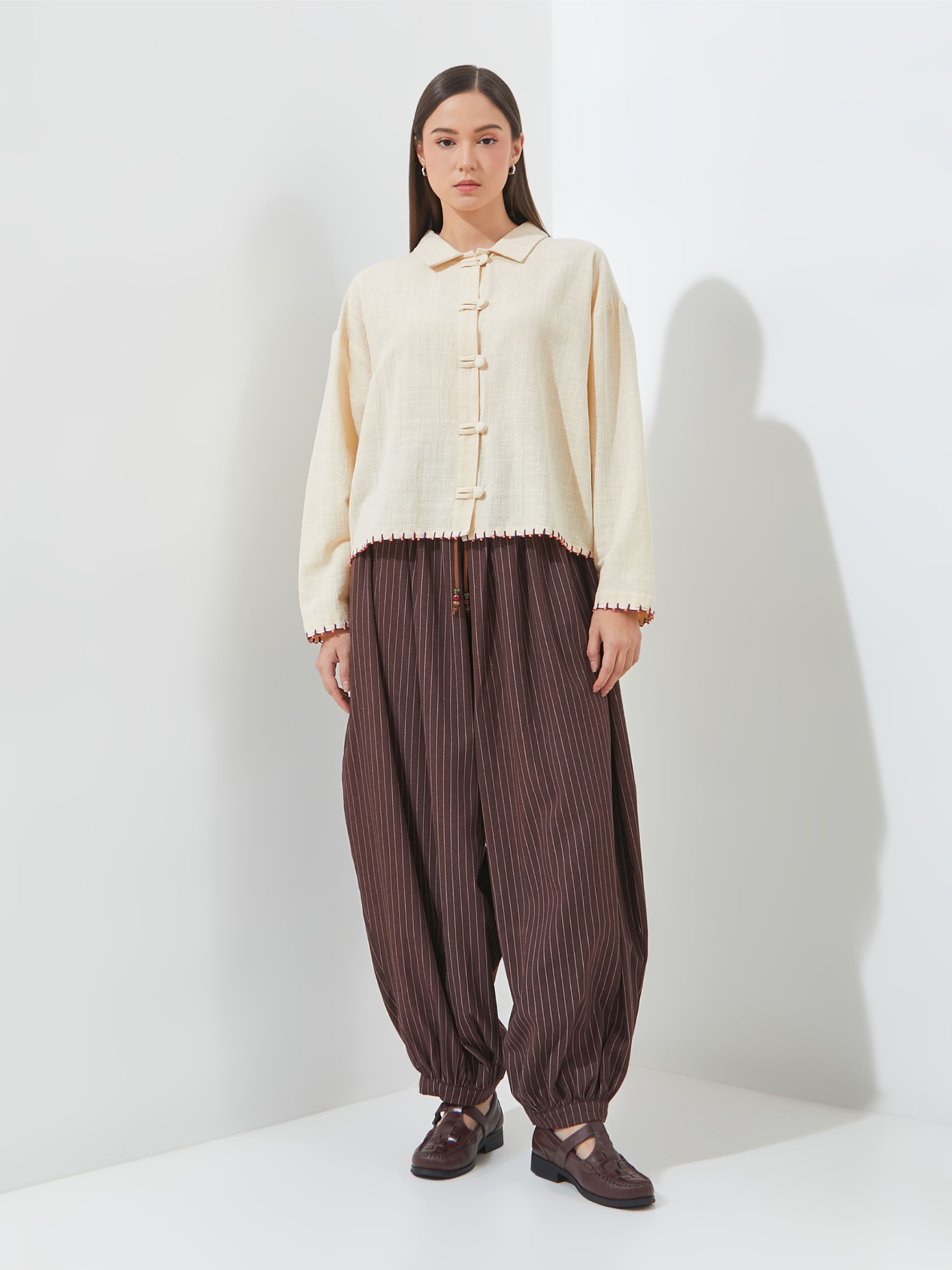 SABINE AND HEEM - ALHAMBRA Balloon Stripe Beads Pants - Red Brown - Adult Balloon Pants