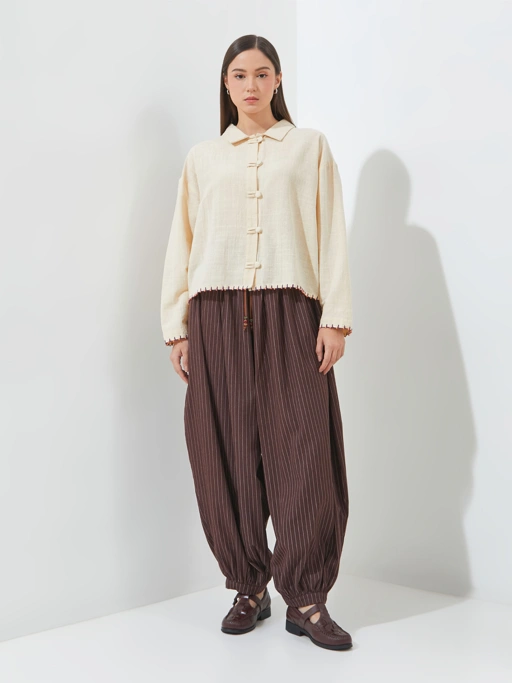 SABINE AND HEEM - ALHAMBRA Balloon Stripe Beads Pants - Red Brown - Adult Balloon Pants