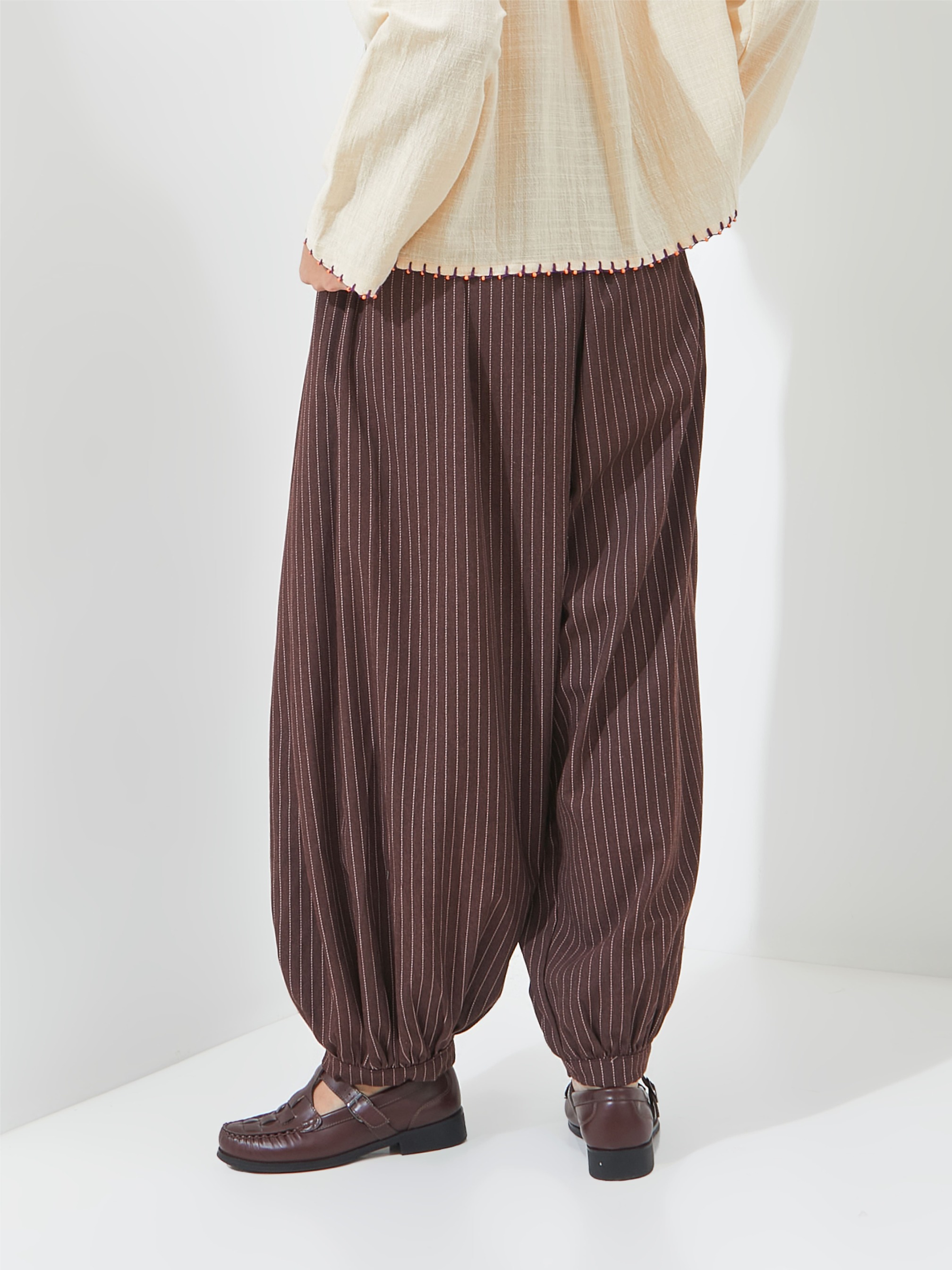 SABINE AND HEEM - ALHAMBRA Balloon Stripe Beads Pants - Red Brown - Adult Balloon Pants