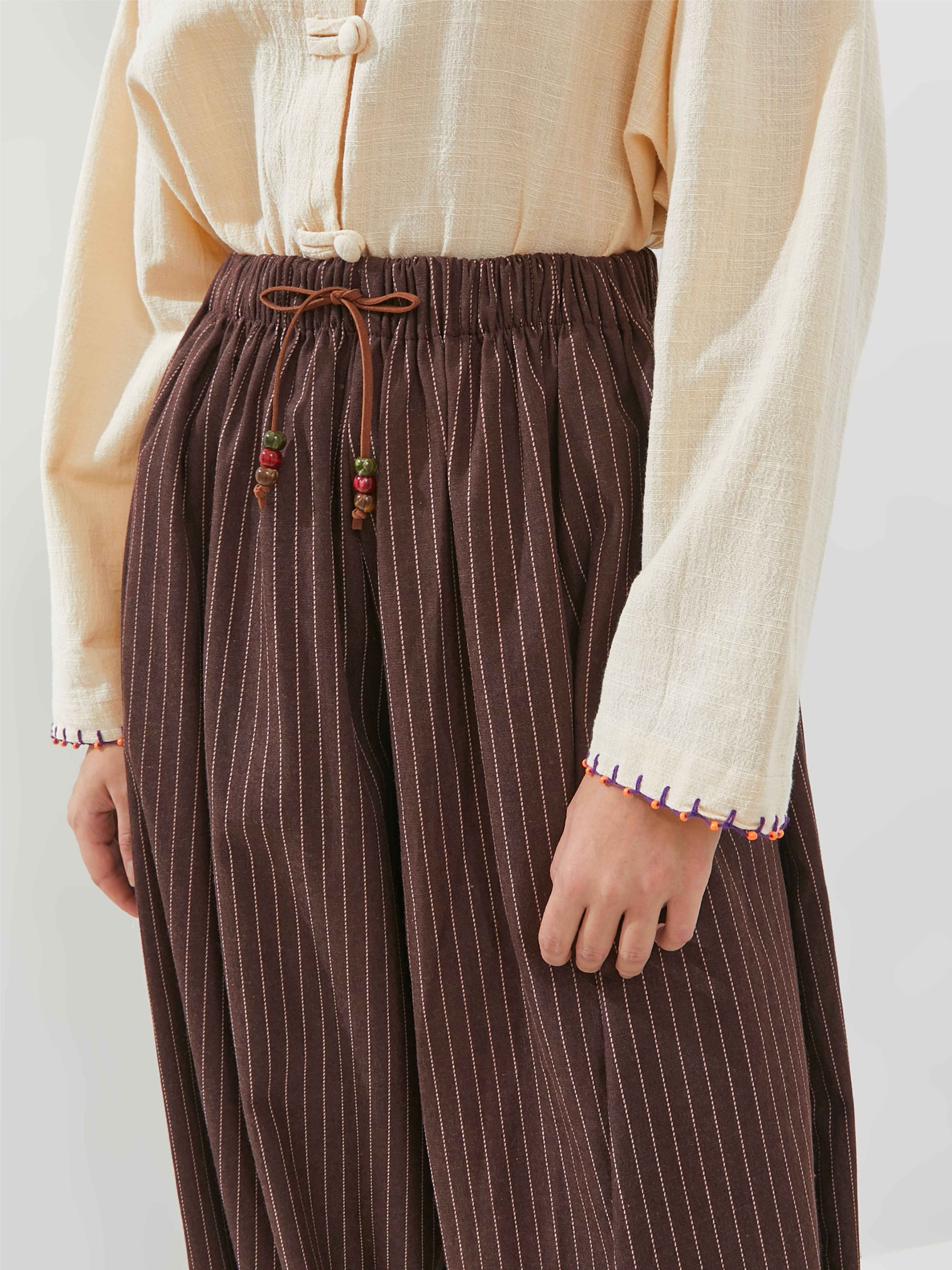 SABINE AND HEEM - ALHAMBRA Balloon Stripe Beads Pants - Red Brown - Adult Balloon Pants