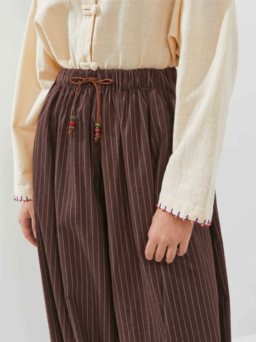 SABINE AND HEEM - ALHAMBRA Balloon Stripe Beads Pants - Red Brown - Adult Balloon Pants