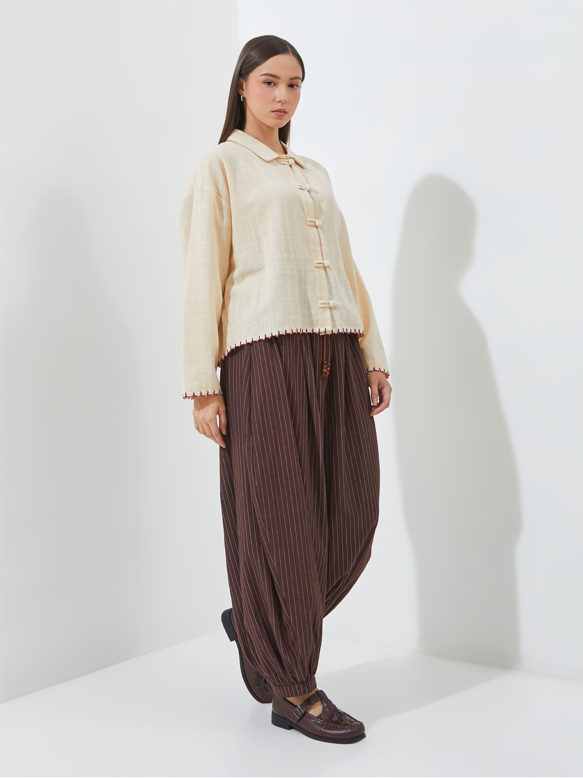 SABINE AND HEEM - ALHAMBRA Balloon Stripe Beads Pants - Red Brown - Adult Balloon Pants