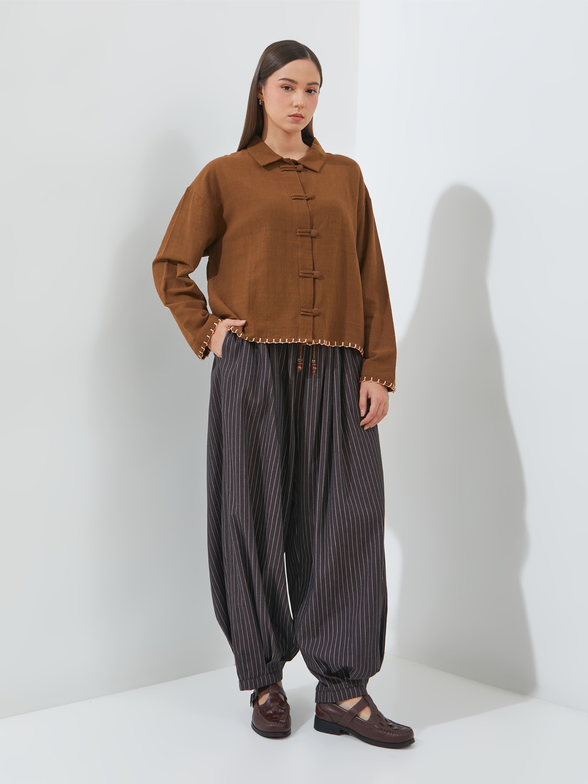 SABINE AND HEEM - POPPA Balloon Stripe Beads Pants - Coffee Brown - Adult Balloon Pants