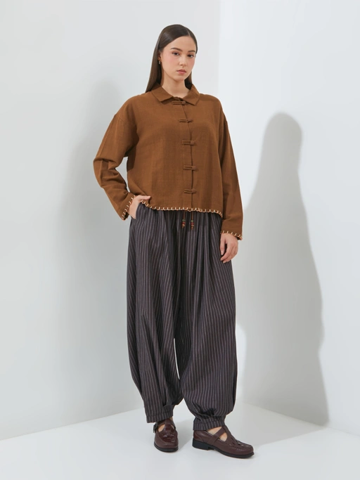 SABINE AND HEEM - POPPA Balloon Stripe Beads Pants - Coffee Brown - Adult Balloon Pants