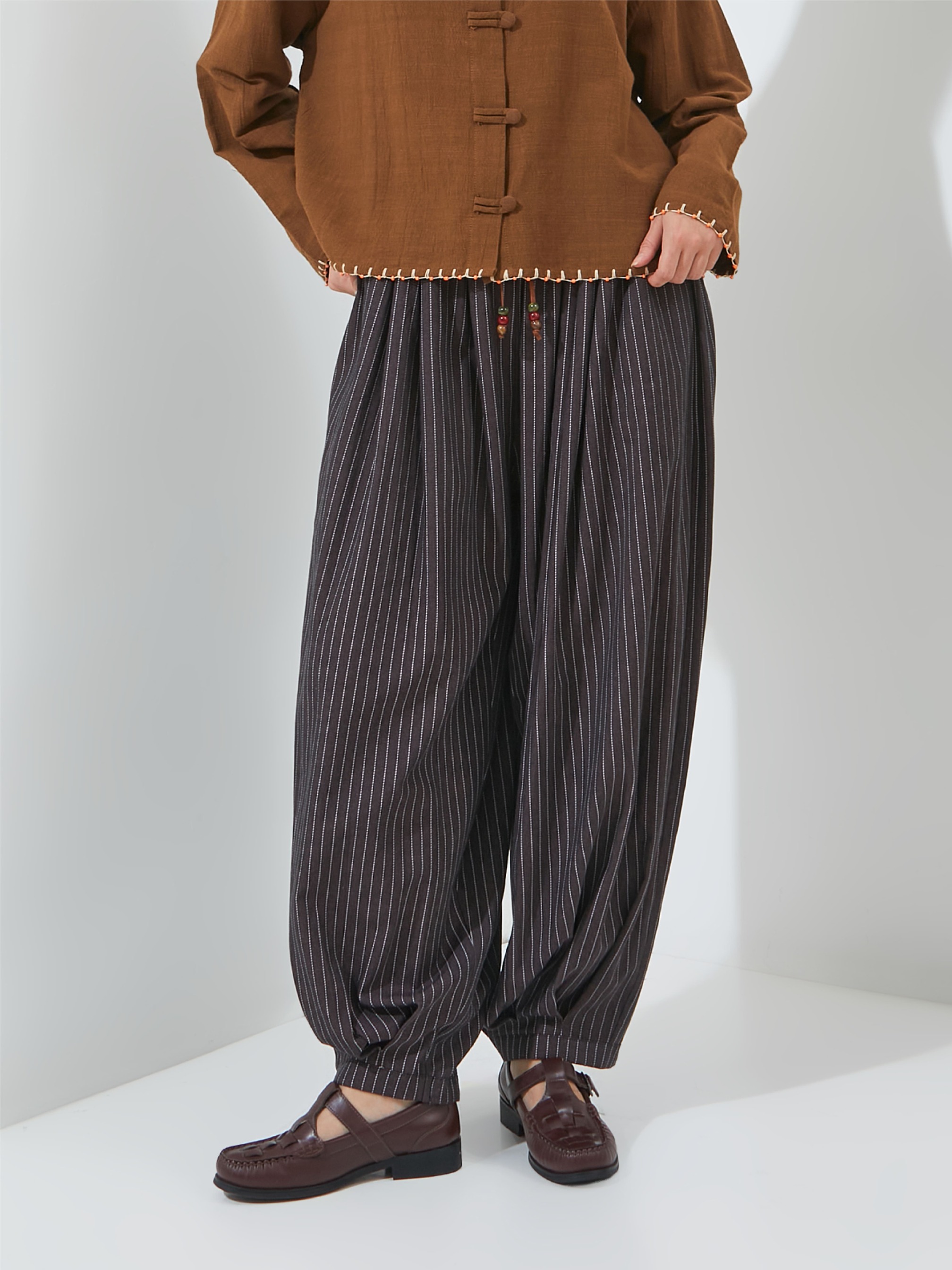SABINE AND HEEM - POPPA Balloon Stripe Beads Pants - Coffee Brown - Adult Balloon Pants
