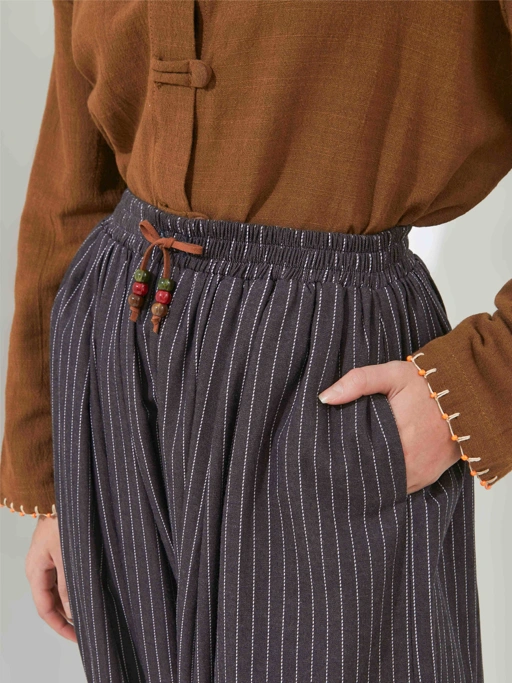 SABINE AND HEEM - POPPA Balloon Stripe Beads Pants - Coffee Brown - Adult Balloon Pants