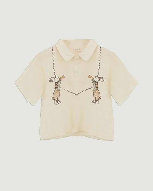 Image of SABINE AND HEEM - RABBIT Embroidery Shirt - Buttercream - Kids Shirt