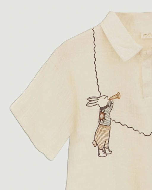 Image of SABINE AND HEEM - RABBIT Embroidery Shirt - Buttercream - Kids Shirt