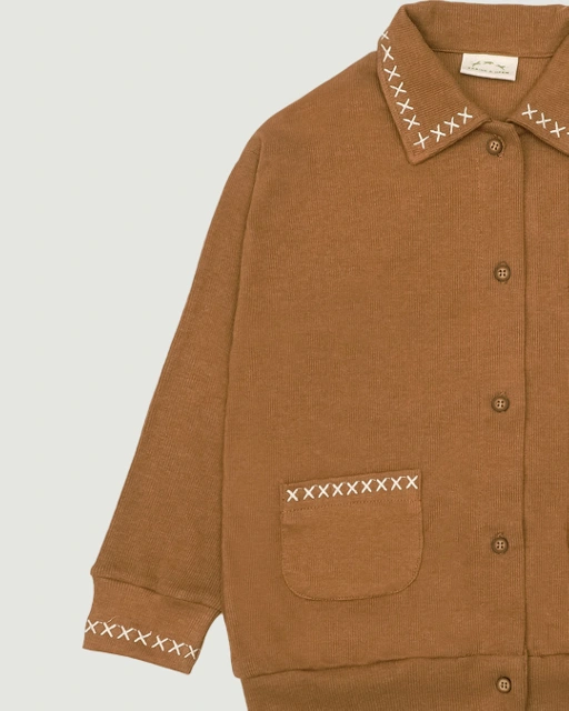 Image of SABINE AND HEEM - GOTTA Cotton Rib Embroidery Cardigan - Light Brown - Kids Cardigan