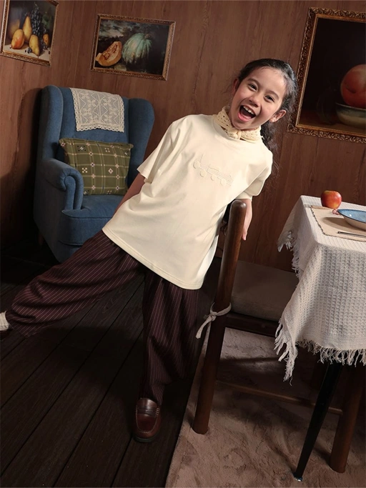SABINE AND HEEM x MALIQ D'ESSENTIALS - Cotton Embroidery Tee - Ivory - Kids T-Shirt Top