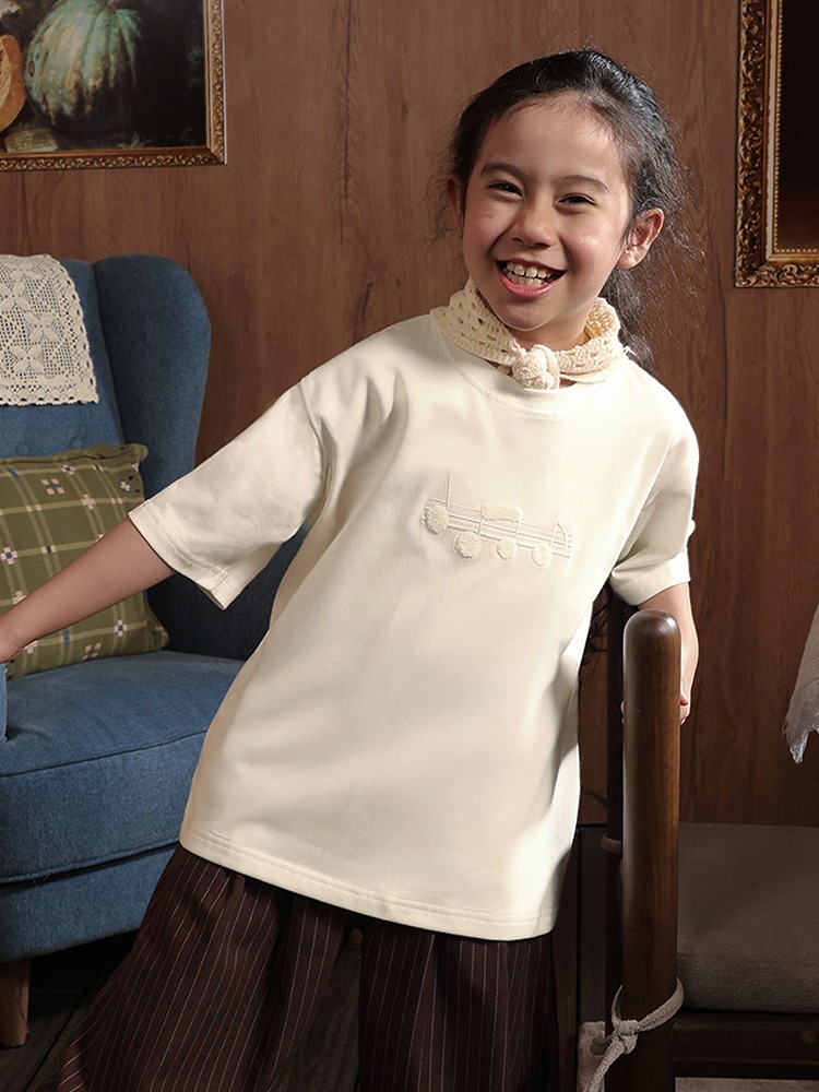 SABINE AND HEEM x MALIQ D'ESSENTIALS - Cotton Embroidery Tee - Ivory - Kids T-Shirt Top