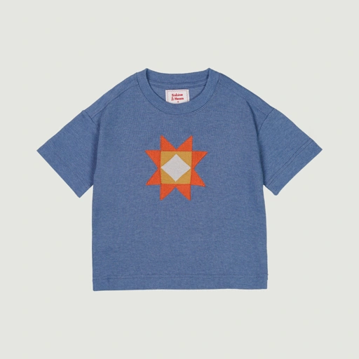 Image of SABINE AND HEEM - Gao Cotton Rib Embroidery Tee - Blue - Kaos Anak