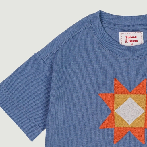 Image of SABINE AND HEEM - Gao Cotton Rib Embroidery Tee - Blue - Kaos Anak