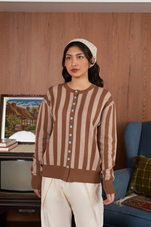Image of SABINE AND HEEM - MORY Viscose Stripe Knitted Cardigan Adult - Outer Rajut Dewasa