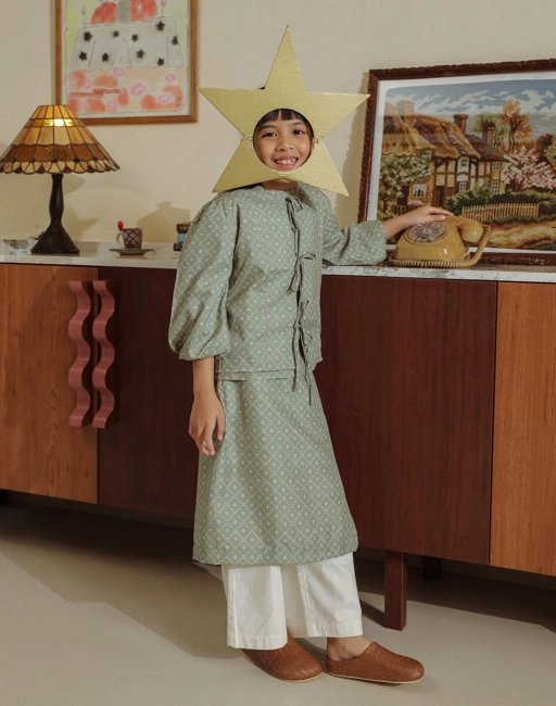 Image of SABINE AND HEEM - RAYNE Cotton Set Kids - Printed Green - Blouse Set Kids