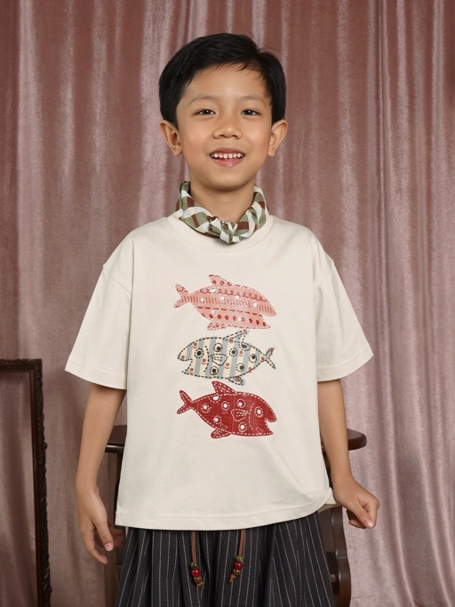 SABINE AND HEEM x NA WILLA - IKAN Cotton Tee - Cream - Kids Cotton Top