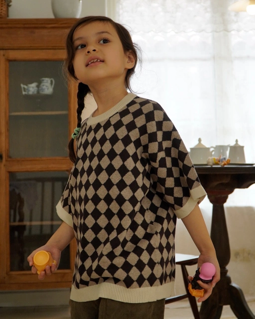 Image of SABINE AND HEEM - CADDY Cotton Knitted Tee - Brown Cream - Kids Tee