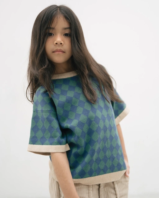 Image of SABINE AND HEEM - CADDY Knitted Tee - Green Navy - Kids Tee