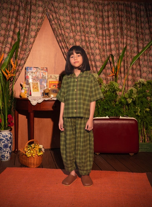 Image of SABINE AND HEEM – PHOENIX Gingham Flannel Shirt with Hand Stitch – Matcha Green – Kids Flannel Shirt