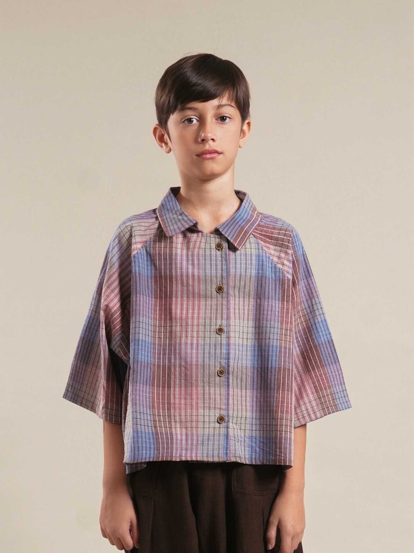 SABINE AND HEEM - BILBAO Raglan Boxy Shirt - Plaid Blue - Kids Cotton Shirt Top
